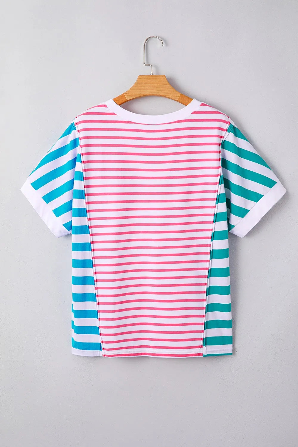 Color Block Striped Batwing Sleeve T-Shirt OutfitFlow