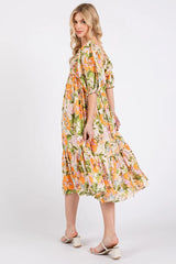 Mittoshop Flower Print Puff Sleeve Ruffle Smocked Midi Dress OutfitFlow