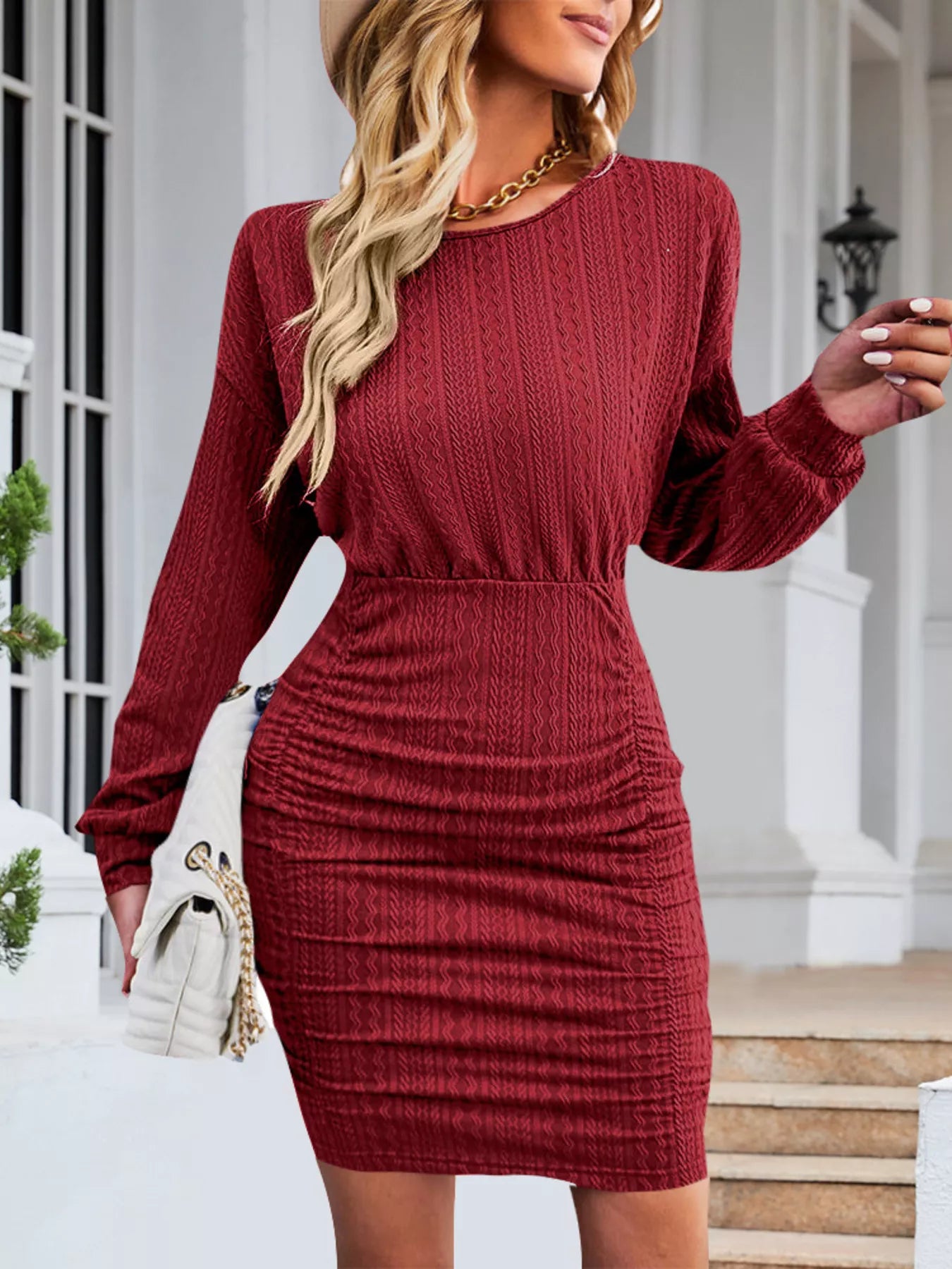 Textured Knit Bodycon Mini Dress OutfitFlow