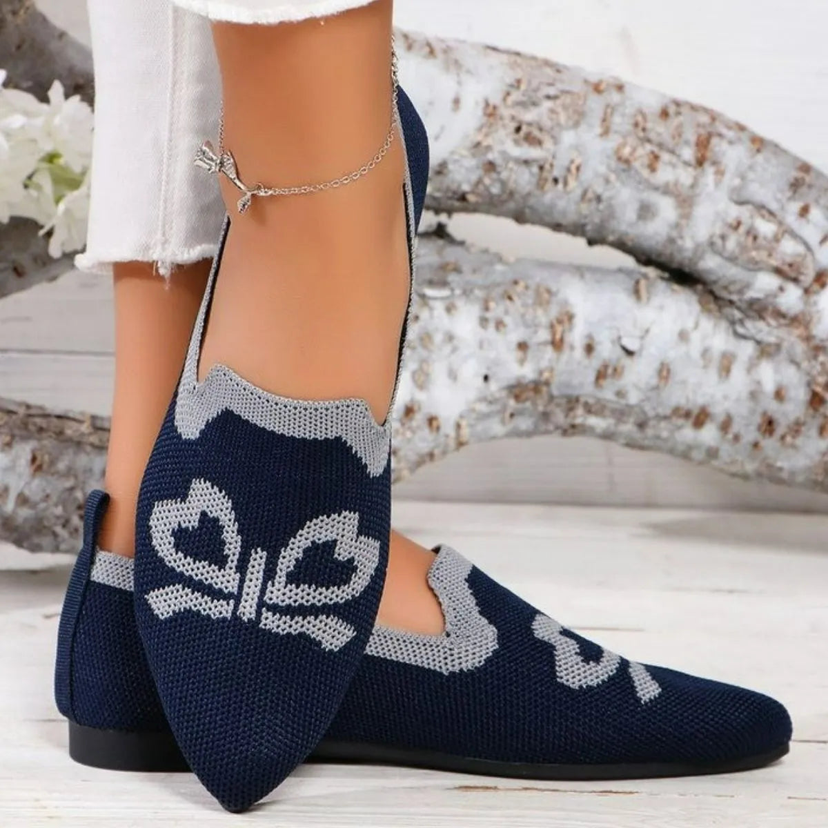 Point Toe Flats Slip-Ons Dark Blue OutfitFlow