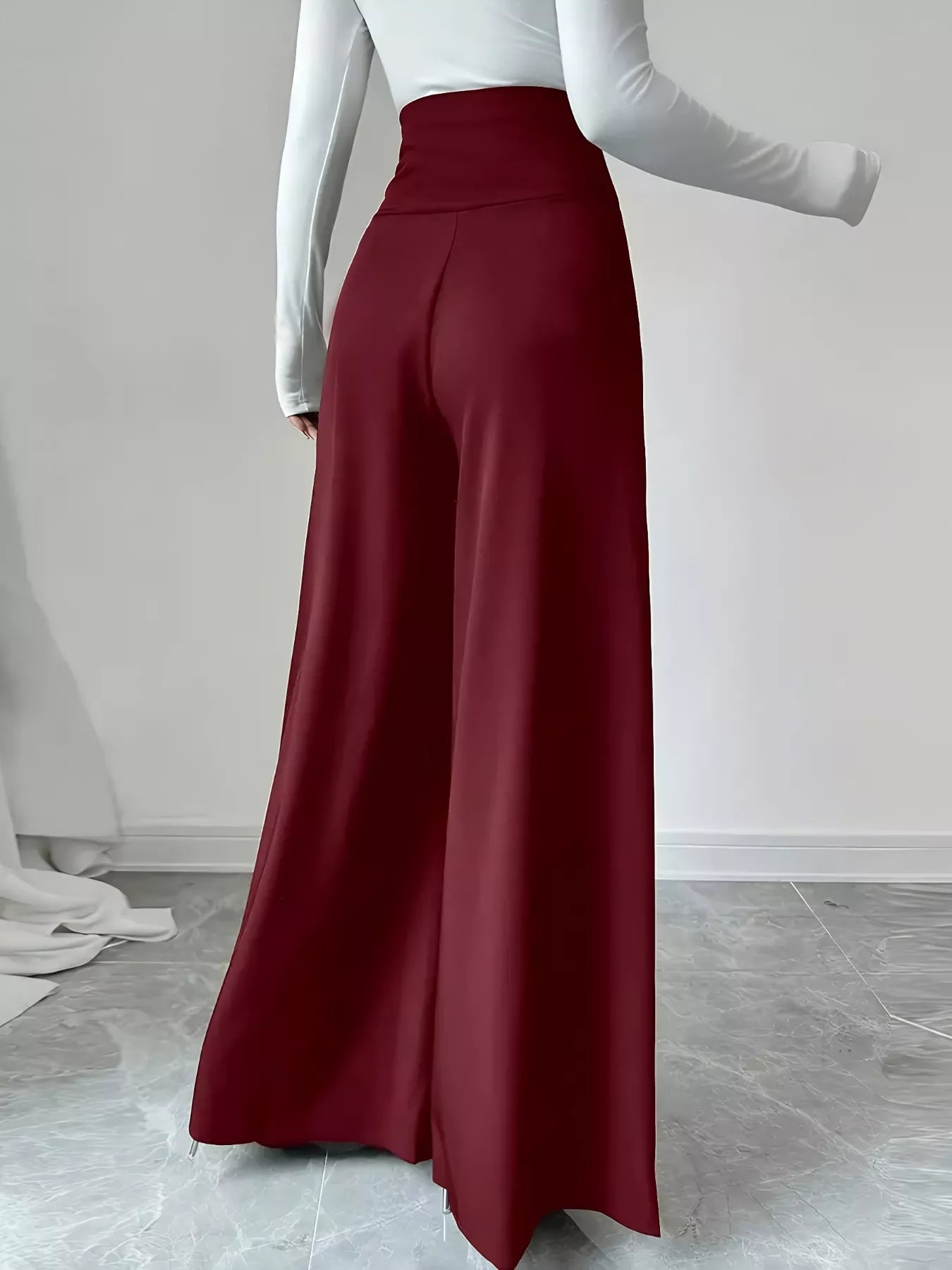 High Waist Wide Leg Button Decor Pants OutfitFlow