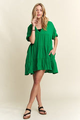 ADORA Tiered Notched Short Sleeve Dress OutfitFlow