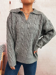 Cable Knit Johnny Collar Sweater Trendsi
