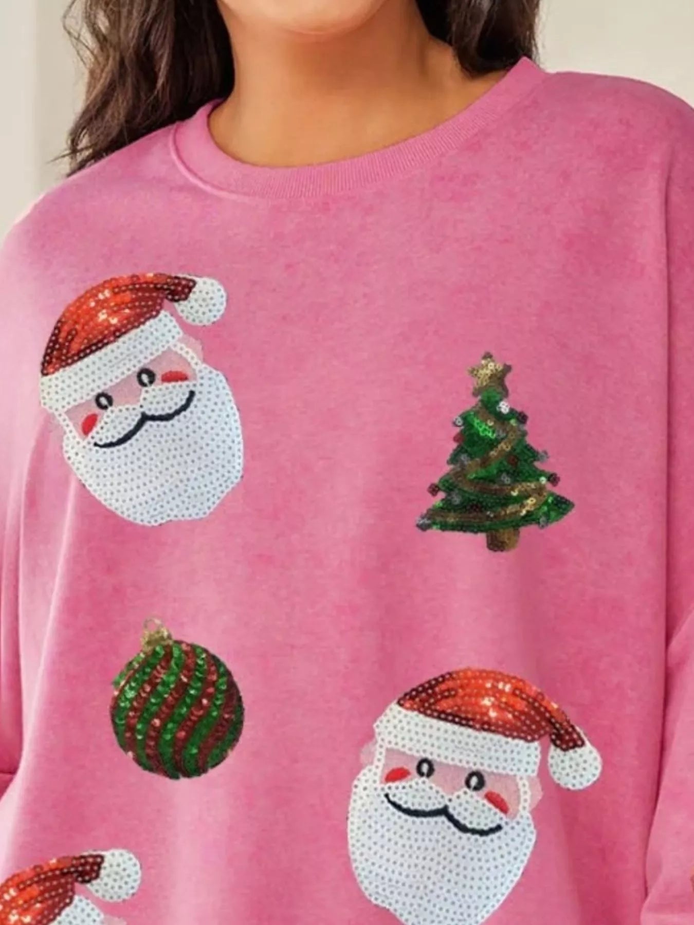 Christmas Santa Round Neck Long Sleeve Sweatshirt OutfitFlow