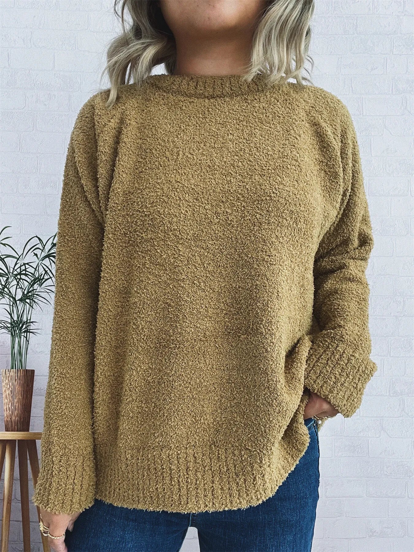 Round Neck Raglan Sleeve Sweater OutfitFlow