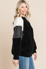 Outfit Flow - Culture Code Color Block Faux Fur Raglan Sleeve Sweatshirt