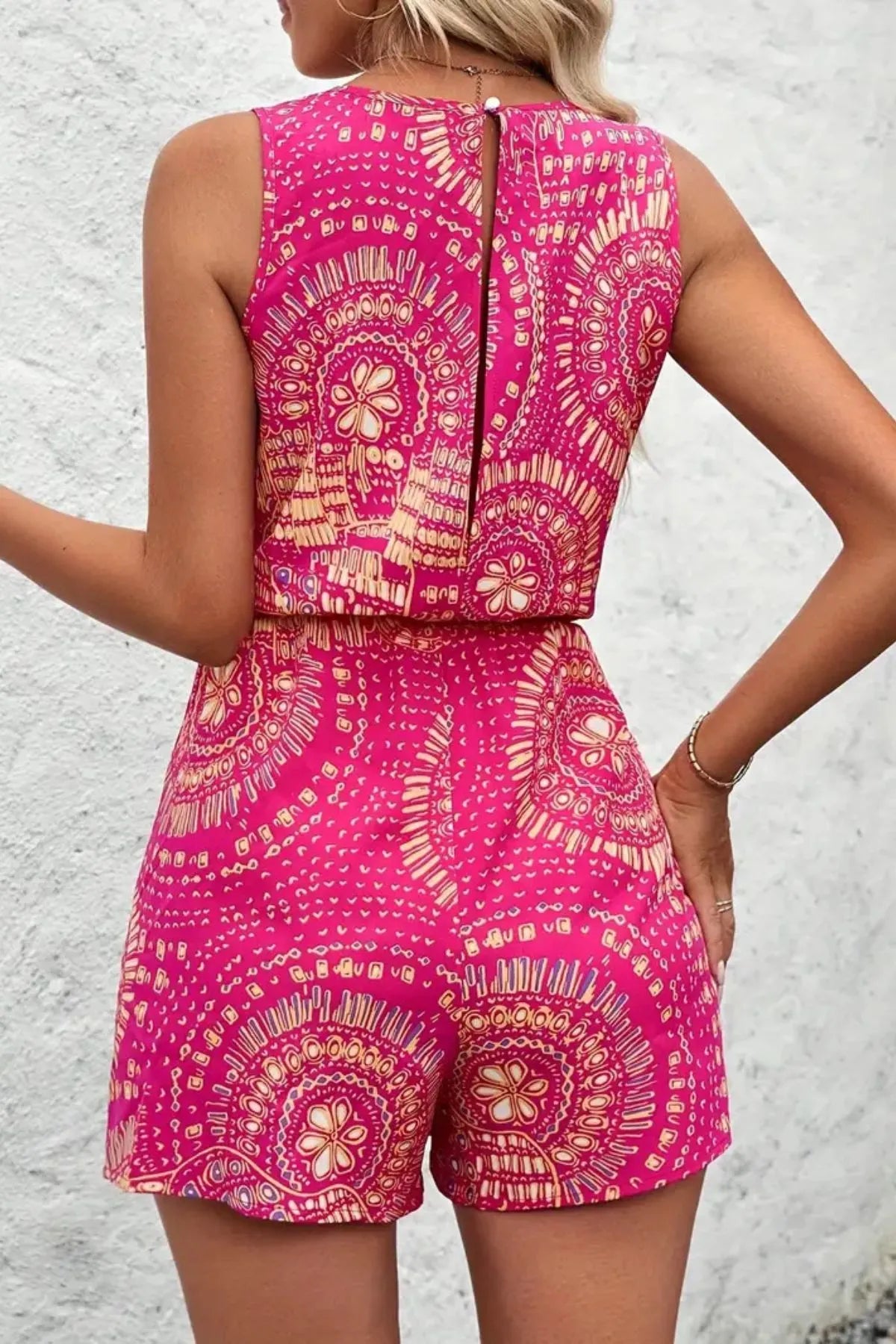 Boho Floral Print Sleeveless Summer Romper OutfitFlow