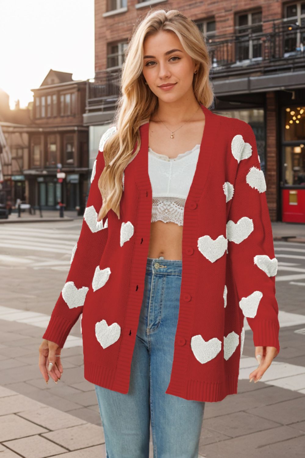 Outfit Flow - Heart Button Down Long Sleeve Cardigan