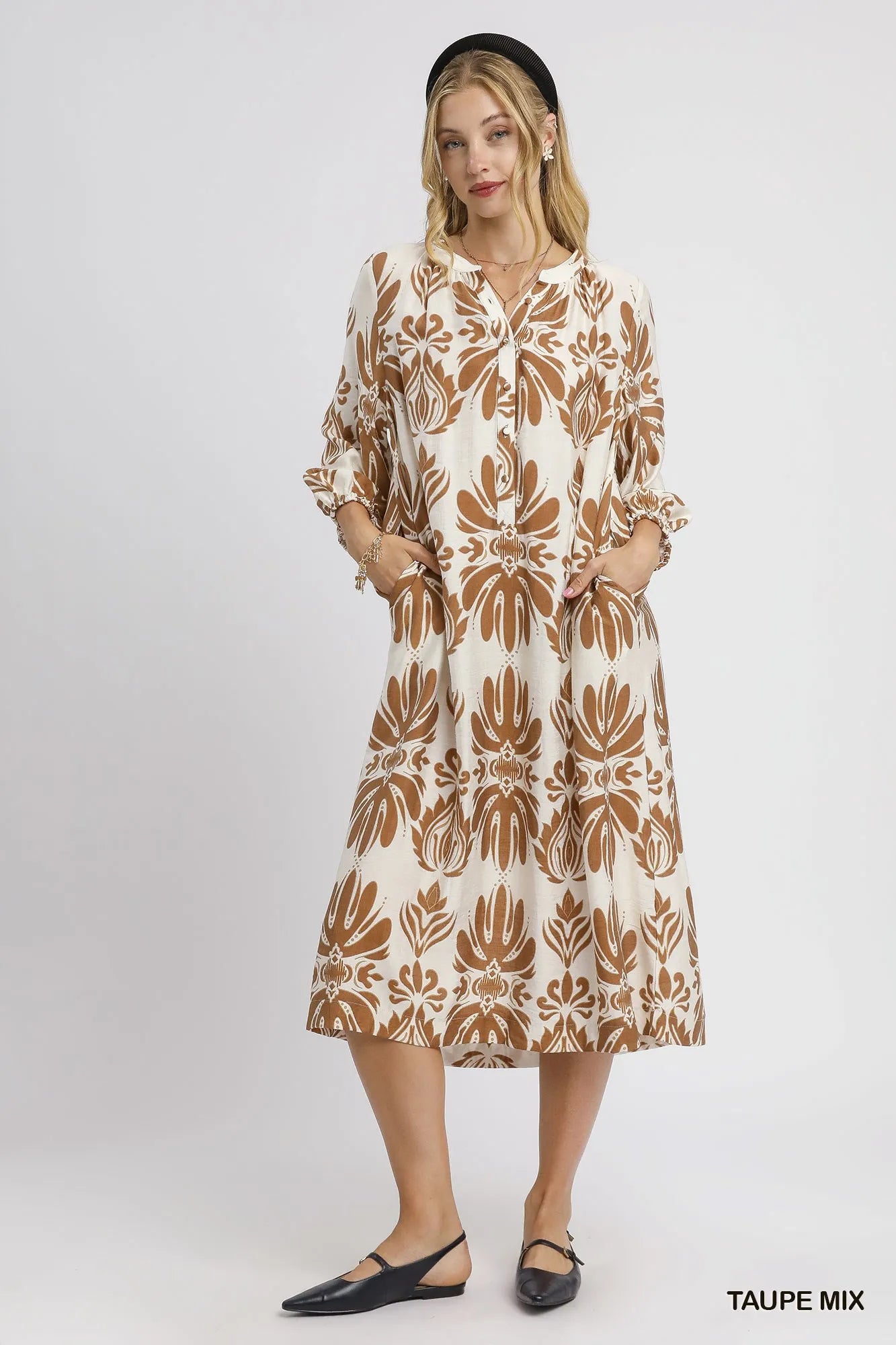 Umgee Mix Abstract Floral Print Midi Dress Trendsi