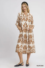 Umgee Mix Abstract Floral Print Midi Dress Trendsi