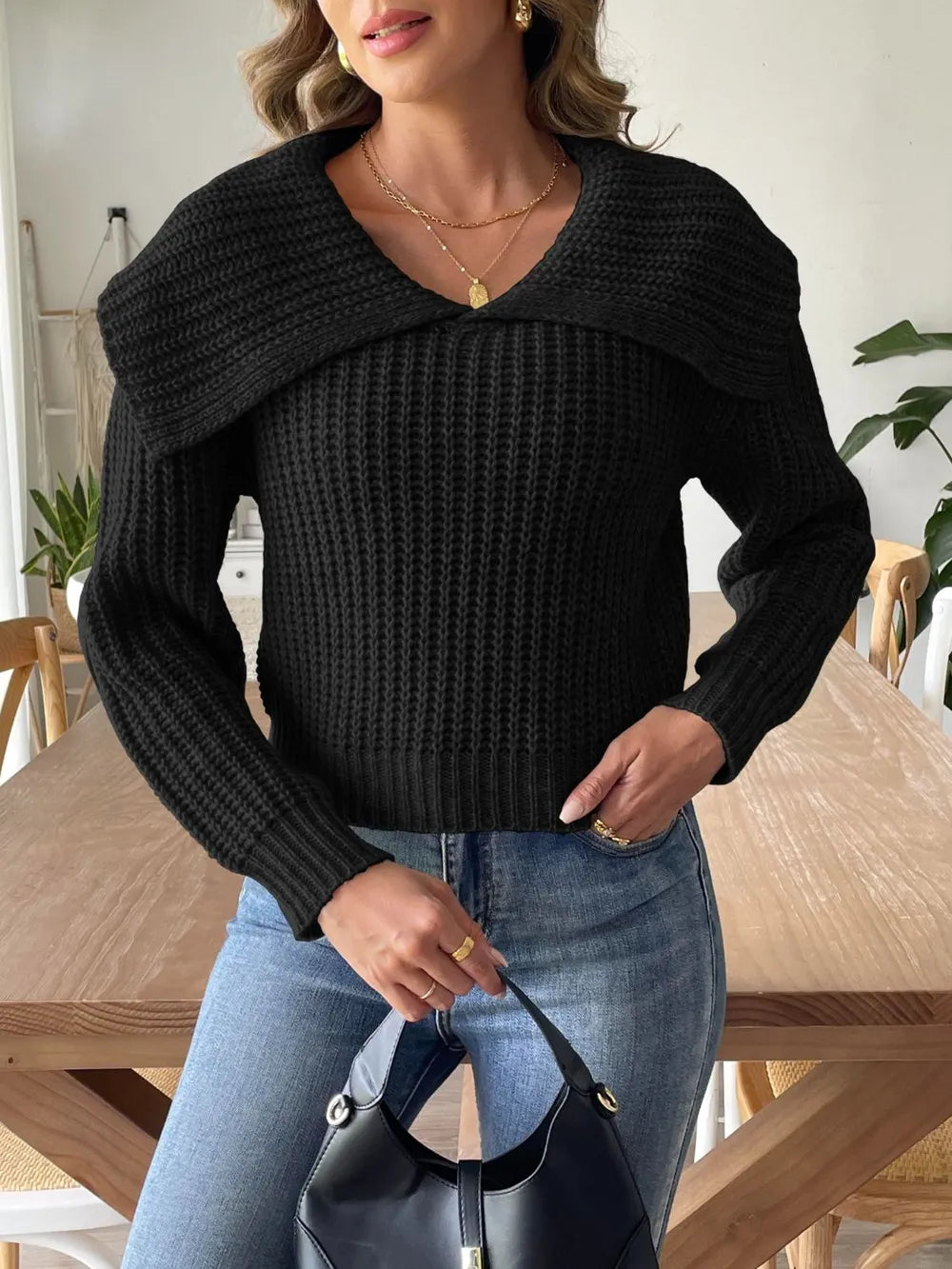 Cable-Knit Long Sleeve Sweater Trendsi