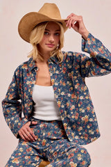 BiBi Washed Floral Print Denim Jacket OutfitFlow