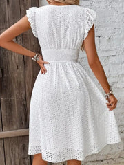 Eyelet Ruffled Cap Sleeve Mini Dress OutfitFlow