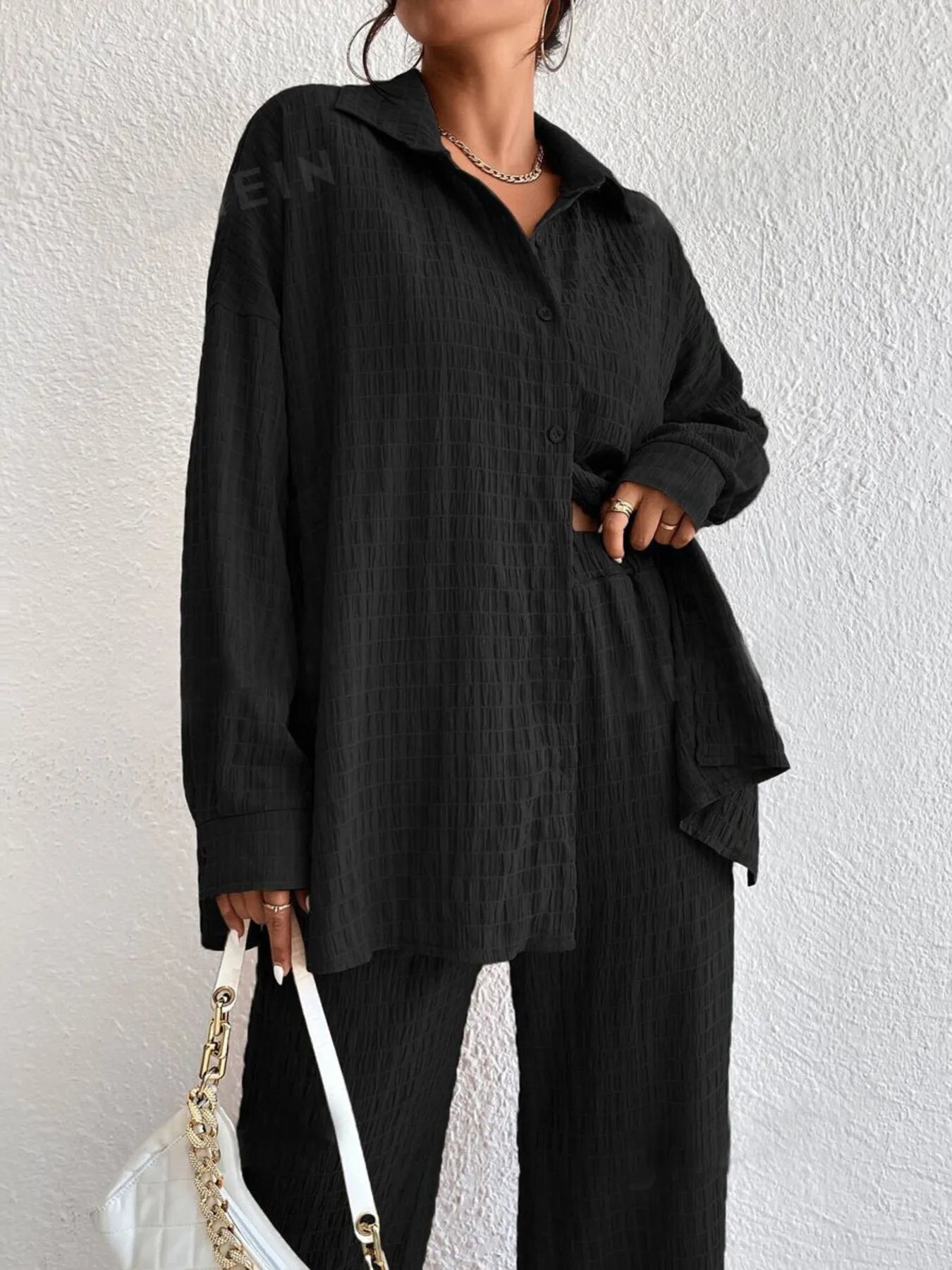 Button Up Long Sleeve Shirt and Pants Set Camel OutfitFlow