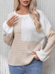 Outfit Flow - Contrast Round Neck Long Sleeve Sweater