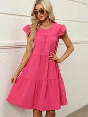 Tiered Ruffle Sleeve Mini Dress Strawberry OutfitFlow