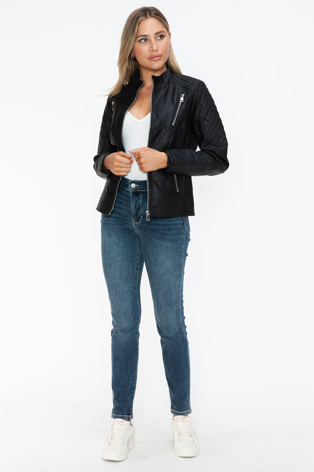 Outfit Flow - Snobbish Faux Leather Zip Up Mock Neck Jacket