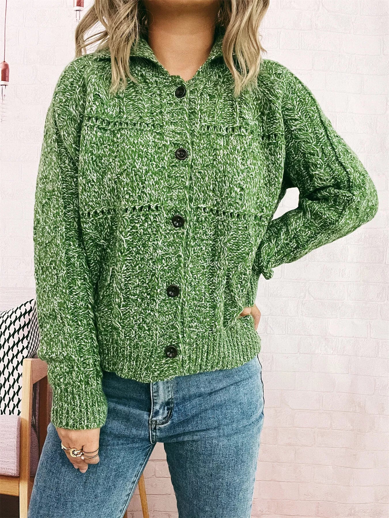 Openwork Cable Knit Button-Up Cardigan OutfitFlow