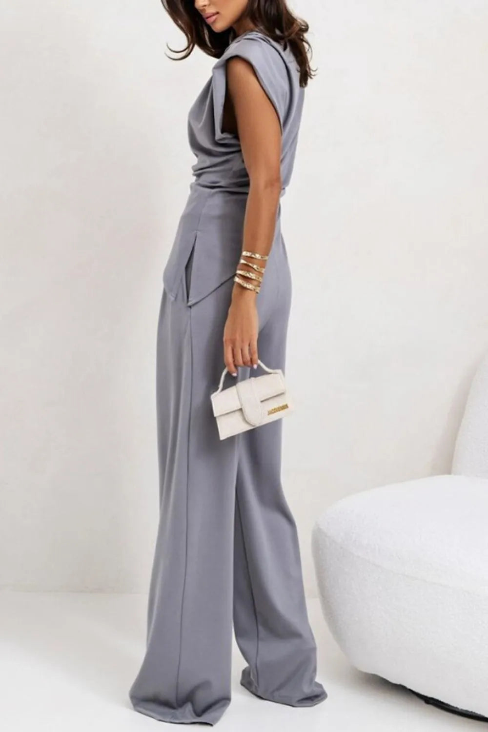 Round Neck Top and Pants Set OutfitFlow
