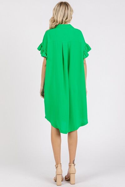 Mittoshop Button Down Flounce Sleeve Dress with Pockets OutfitFlow