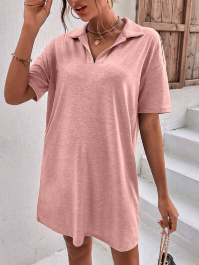 Johnny Collar Short Sleeve Polo Dress OutfitFlow