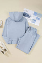 Half Zip Thumbhole Sleeve Hoodie and Pants 2pcs Outfit OutfitFlow