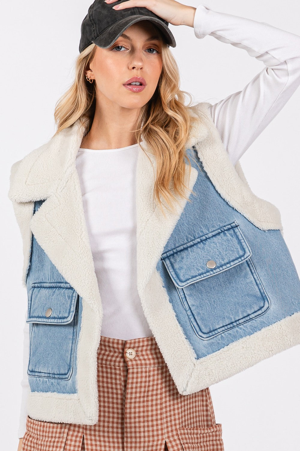 Outfit Flow - SAGE + FIG Pocketed Collared Neck Sherpa Vest