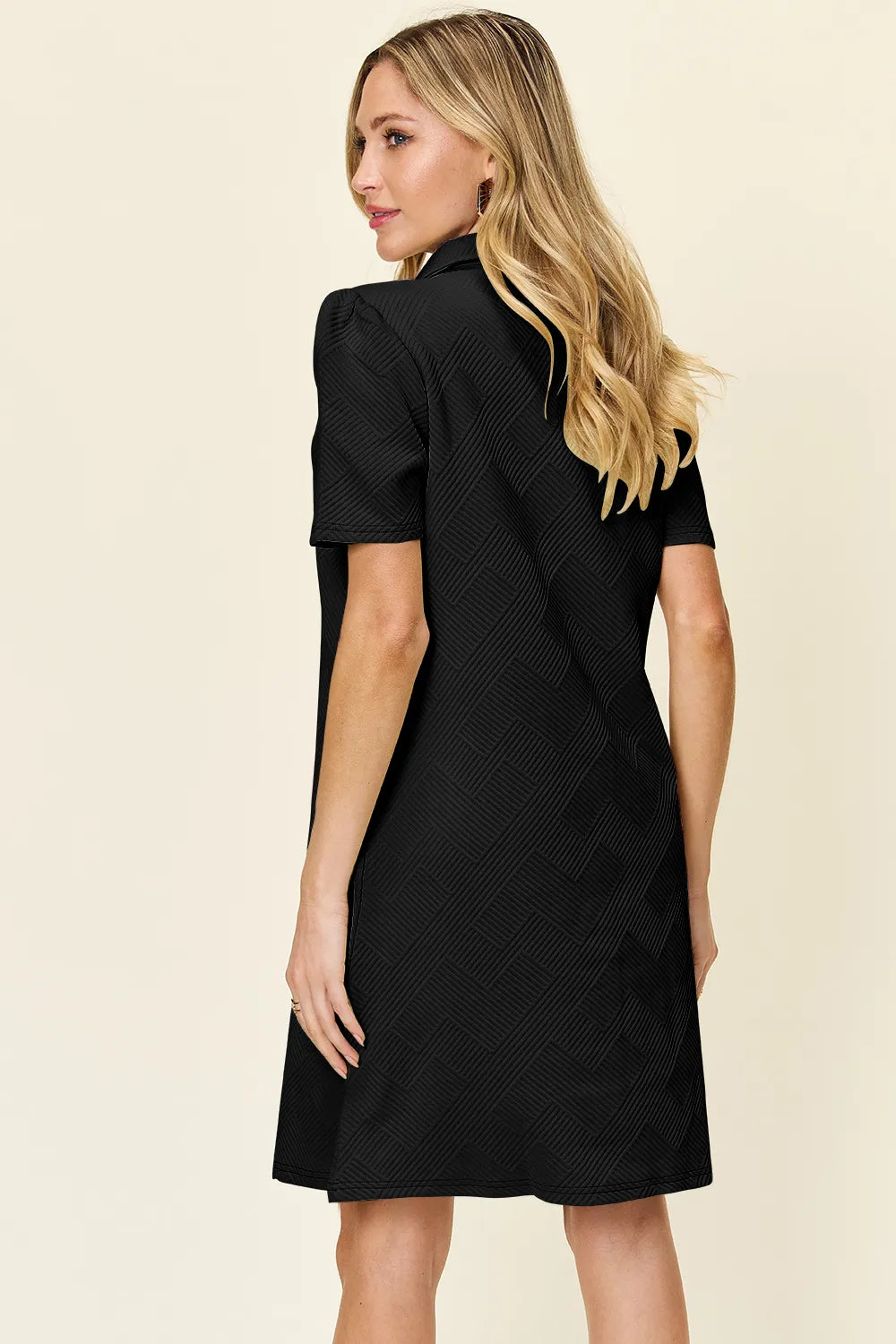 Double Take Full Size Texture Collared Neck Short Sleeve Dress OutfitFlow