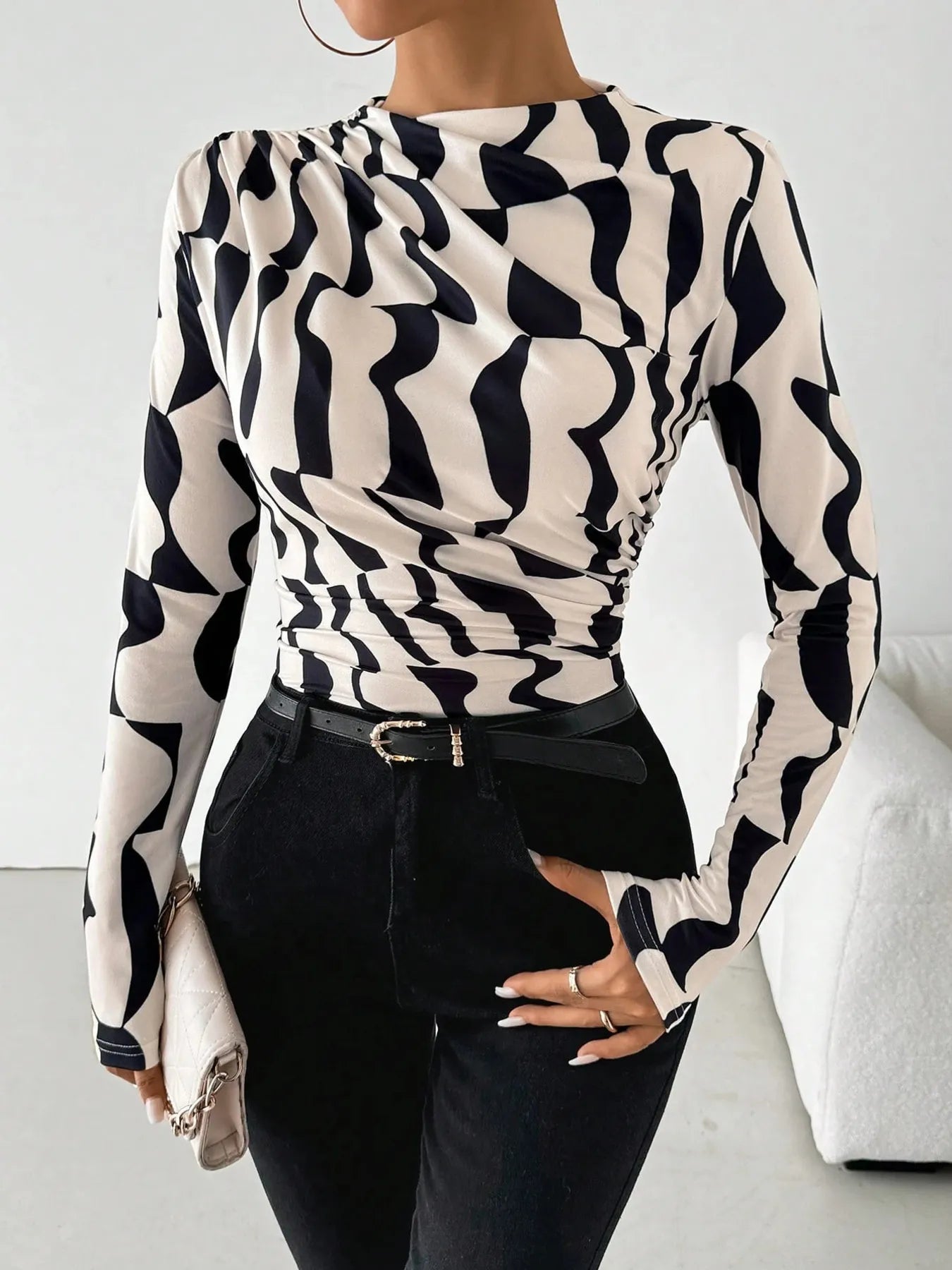 Printed Long Sleeve Blouse OutfitFlow