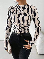 Printed Long Sleeve Blouse OutfitFlow
