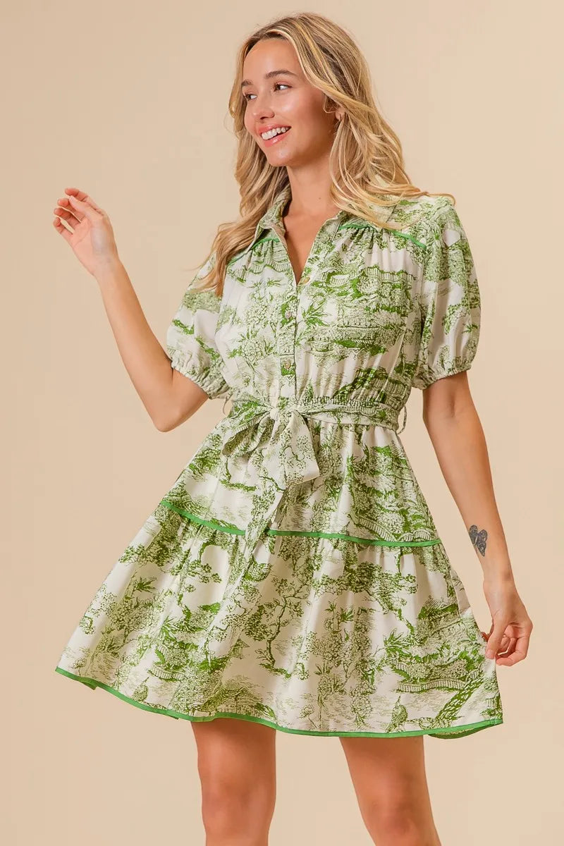 BiBi Woven Printed Tiered Dress OutfitFlow