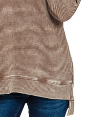 Zenana Full Size Acid Washed Double Ribbed Hi-low Sweatshirt Plus Size OutfitFlow