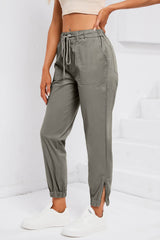 Drawstring Side Zip Joggers OutfitFlow