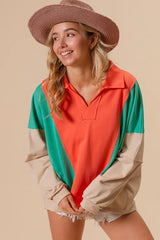 BiBi Colorblock Exposed Seam French Terry Sweatshirt OutfitFlow