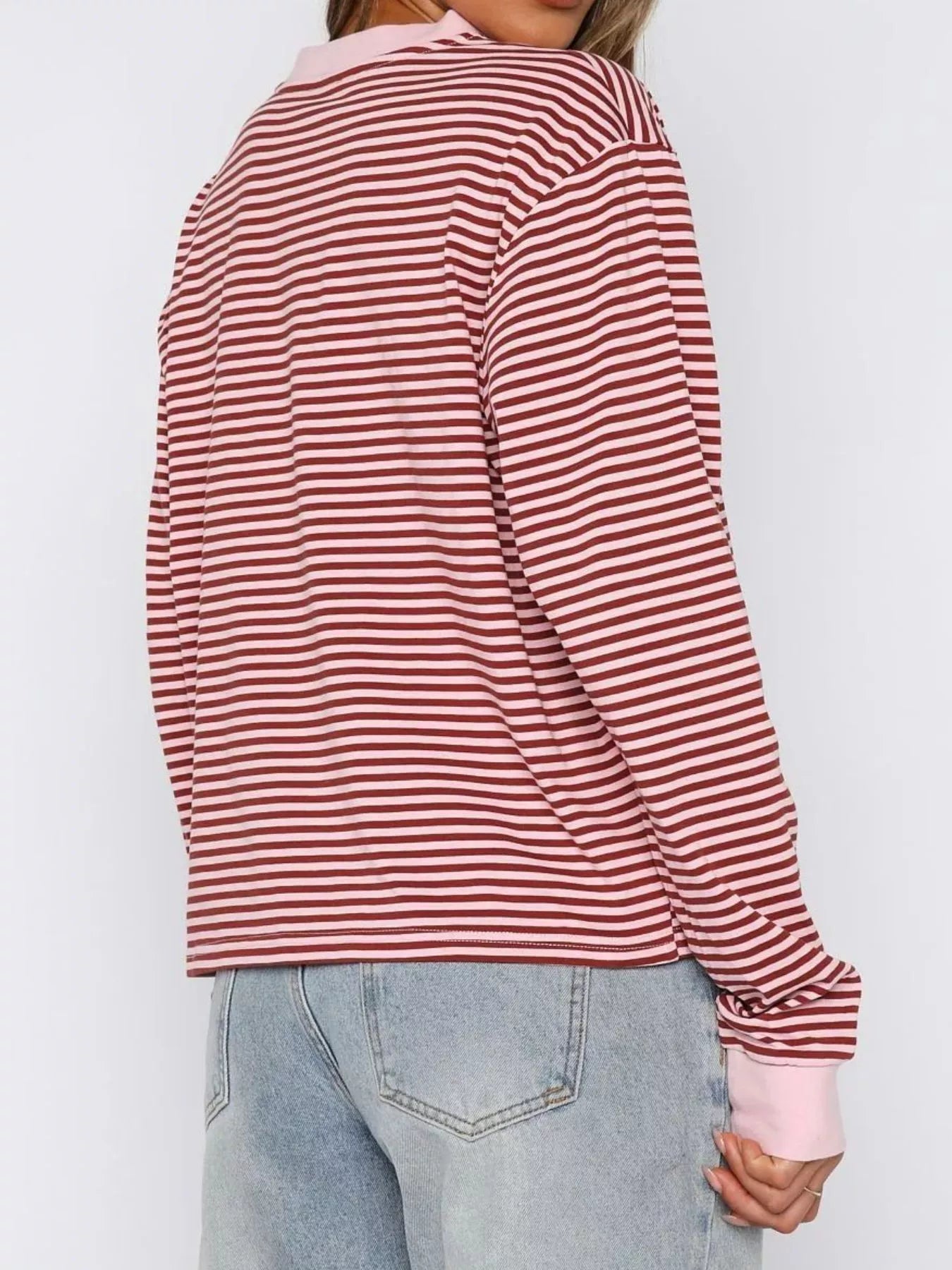 Striped Oversized Round Neck Sweatshirt OutfitFlow