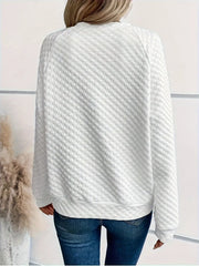 Textured Long Sleeve Notched Sweatshirt OutfitFlow