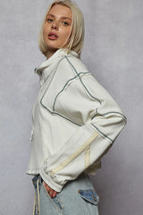 POL Contrast Stitching Zip Front Sweatshirt OutfitFlow