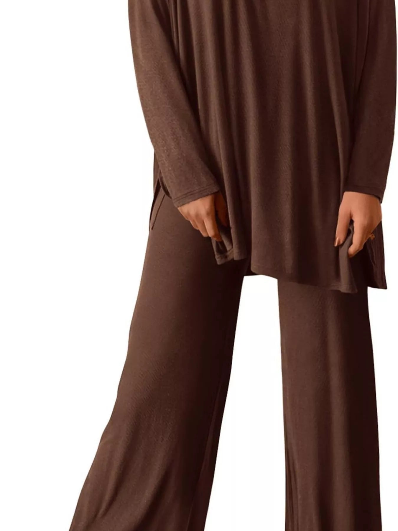 Casual Loose Long Sleeve Top and Wide Leg Pants Set Trendsi