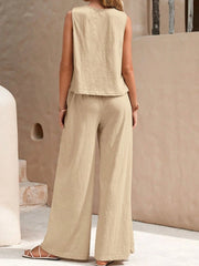 Outfit Flow - Round Neck Sleeveless Top and Wide Leg Pants Set