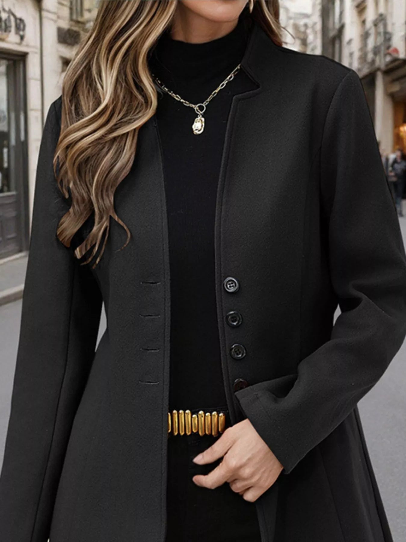 Button Up Long Sleeve Coat Trendsi