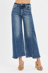 RISEN High Rise Crop Wide Leg Jeans with Step Hem DARK OutfitFlow