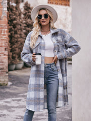 Mandy Plaid Dropped Shoulder Slit Coat Trendsi