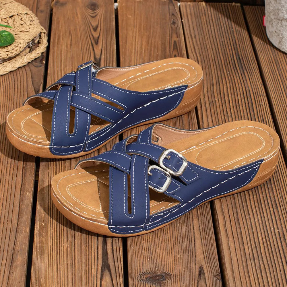 Open Toe Flats Sandals Royal Blue OutfitFlow