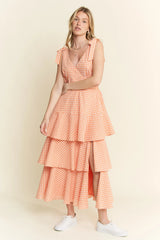 Jade By Jane Sleeveless Gingham Print Tiered Midi Dress OutfitFlow