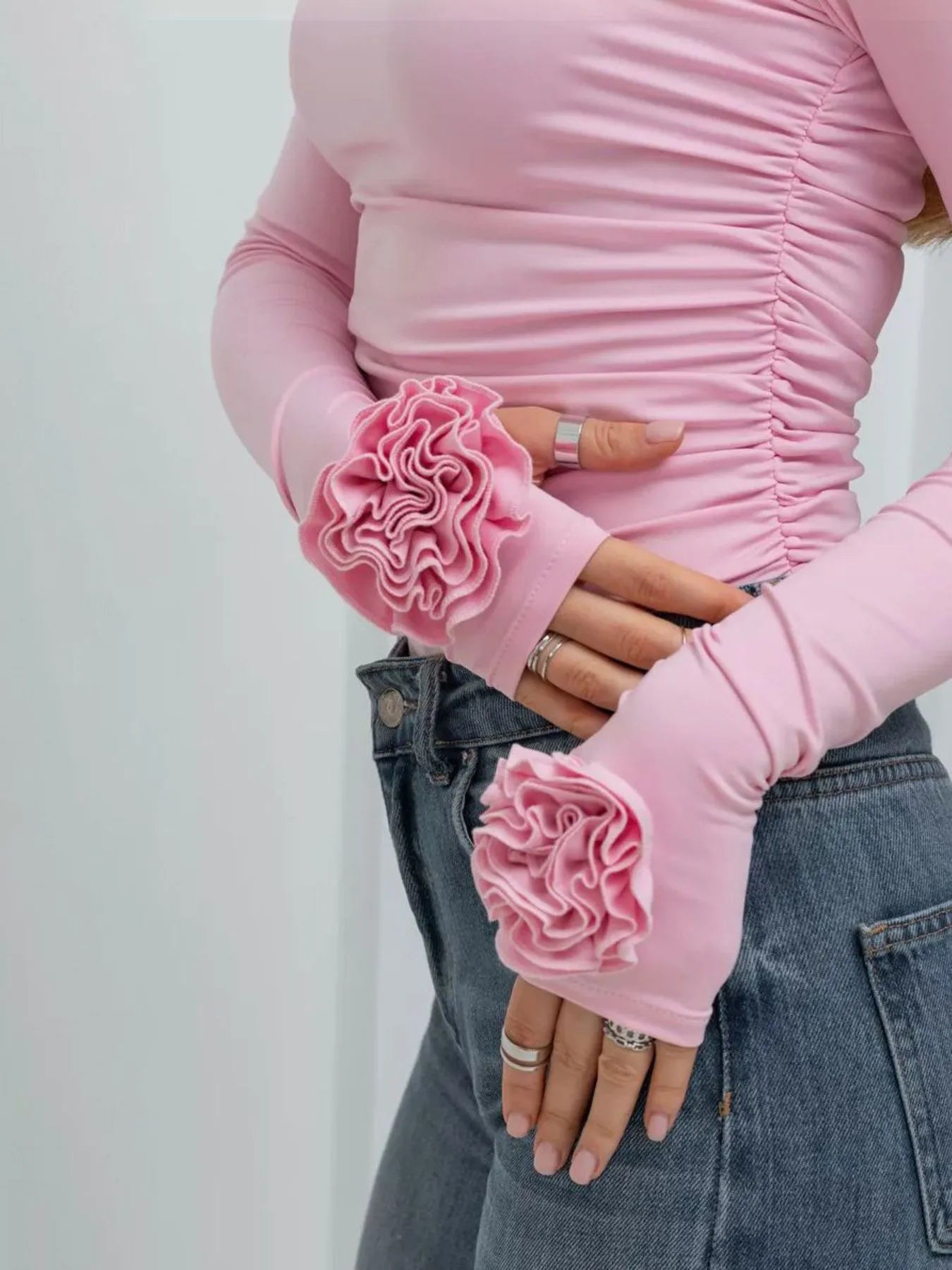 Flower Round Neck Long Sleeve T-Shirt OutfitFlow