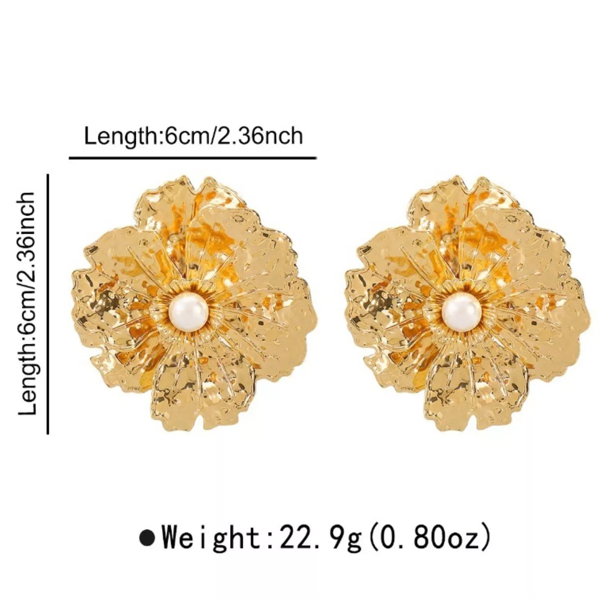 Gold Textured Flower Pearl Center Statement Earrings OutfitFlow