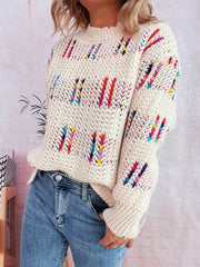 Colorful Round Neck Long Sleeve Sweater OutfitFlow