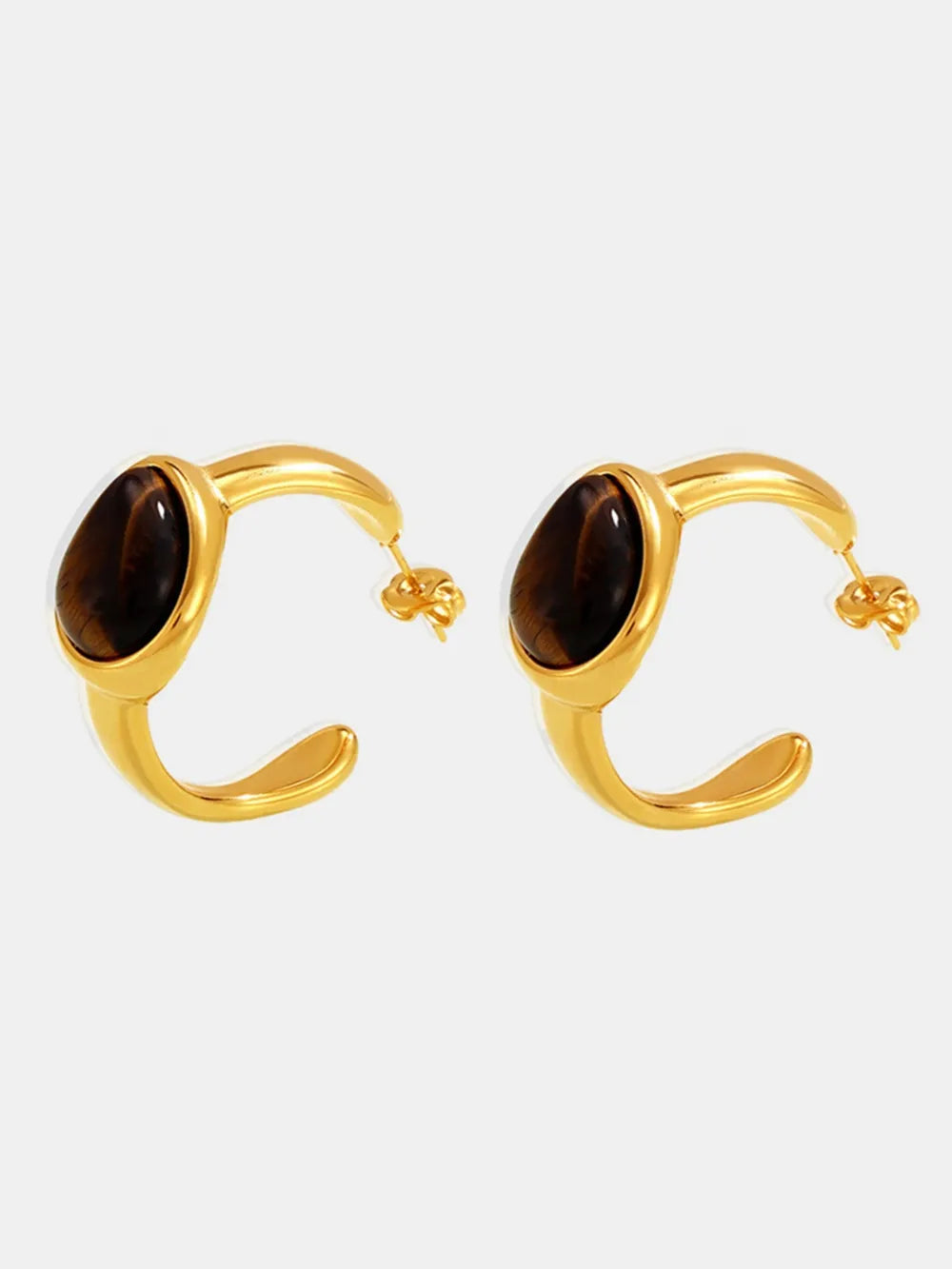 Stainless Steel Tigerite Ring and C-Hoop Earrings Set OutfitFlow