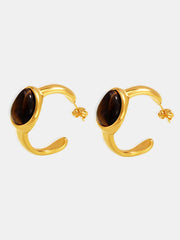 Stainless Steel Tigerite Ring and C-Hoop Earrings Set OutfitFlow