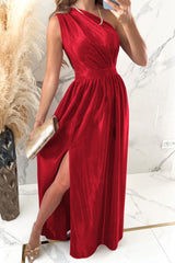 One Shoulder Slit Ruched Maxi Dress OutfitFlow